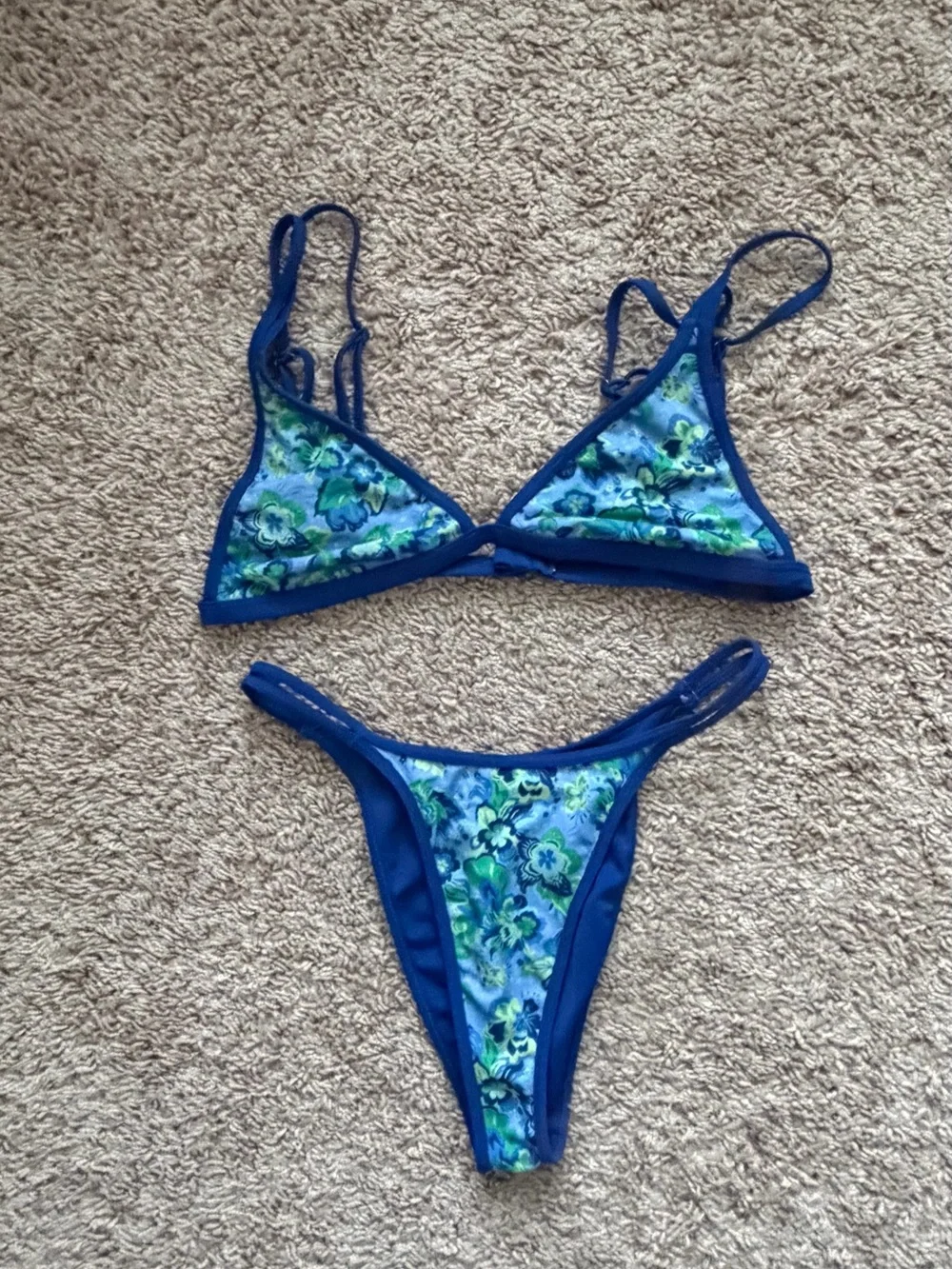 Blue Floral Bikini Set - Women's Swim